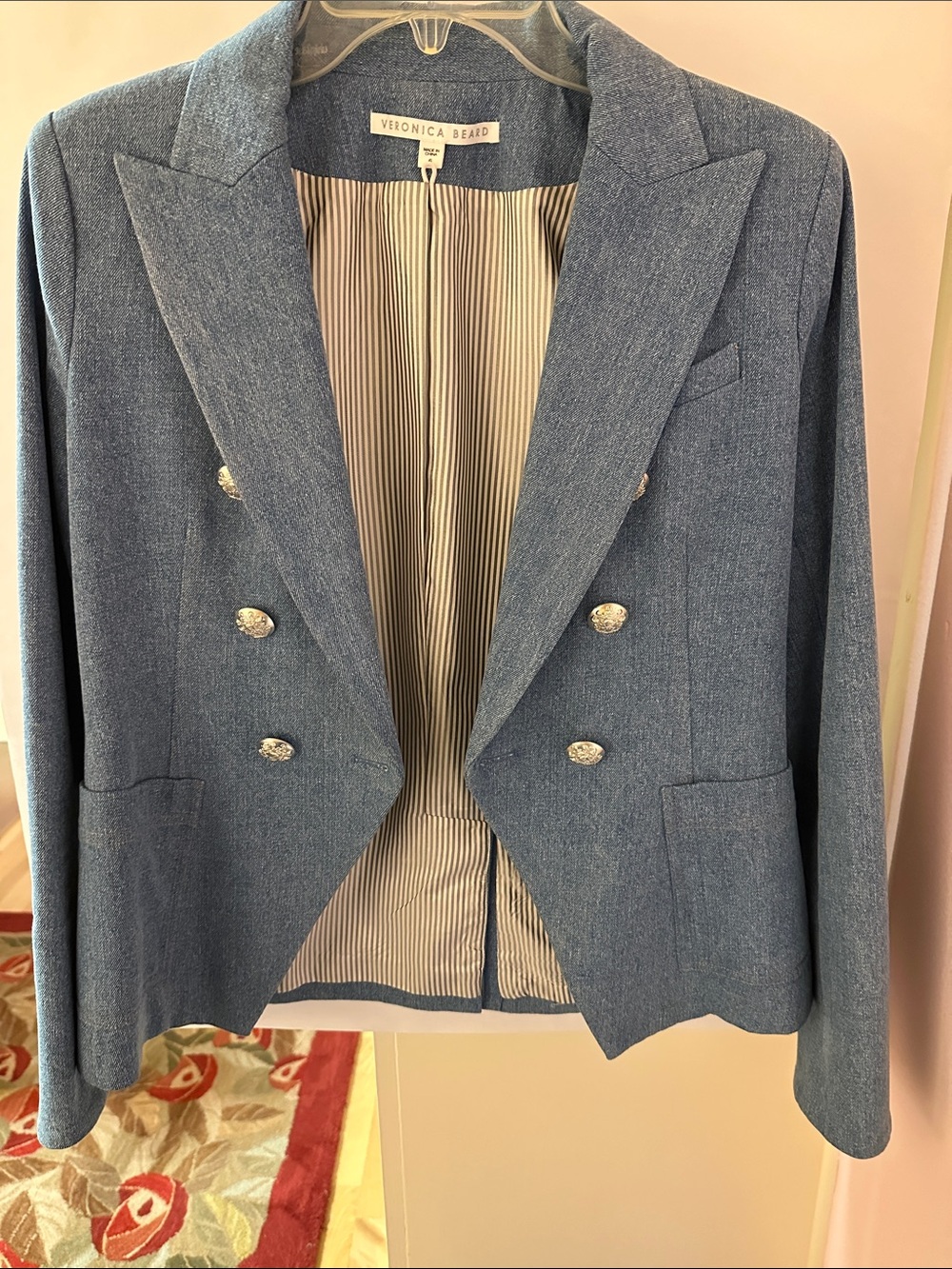 Veronica Beard Light Blue Double-Breasted Denim Dickey Blazer